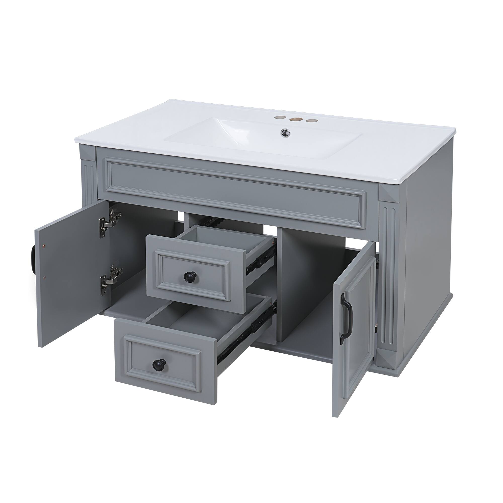 Left. Whisen - 36" Wall Mounted Bathroom Vanity Cabinet with Sink Drawers and Soft Closing Hinges Floating Storage - Gray.