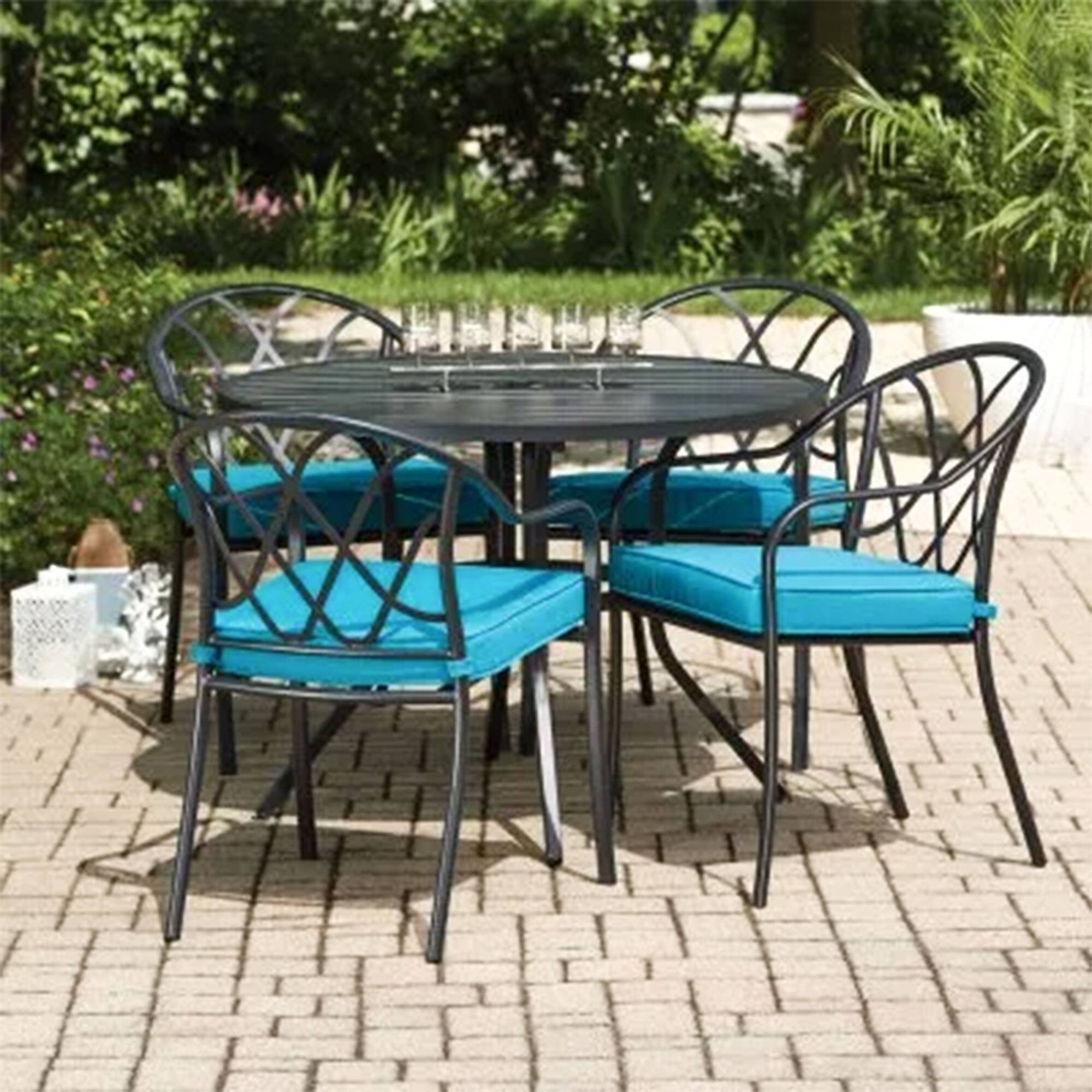 Alt View 1. Four Seasons Courtyard - Four Seasons Courtyard Clearwater 5 Piece Stacking Chairs Patio Dining Set, Teal - Teal.