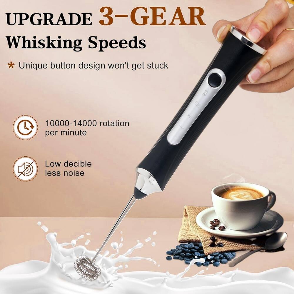 UPGRADE 3-GEAR  
Whisking Speeds  

* Unique button design won't get stuck  

10000-14000 rotation per minute  

Low decibel less noise