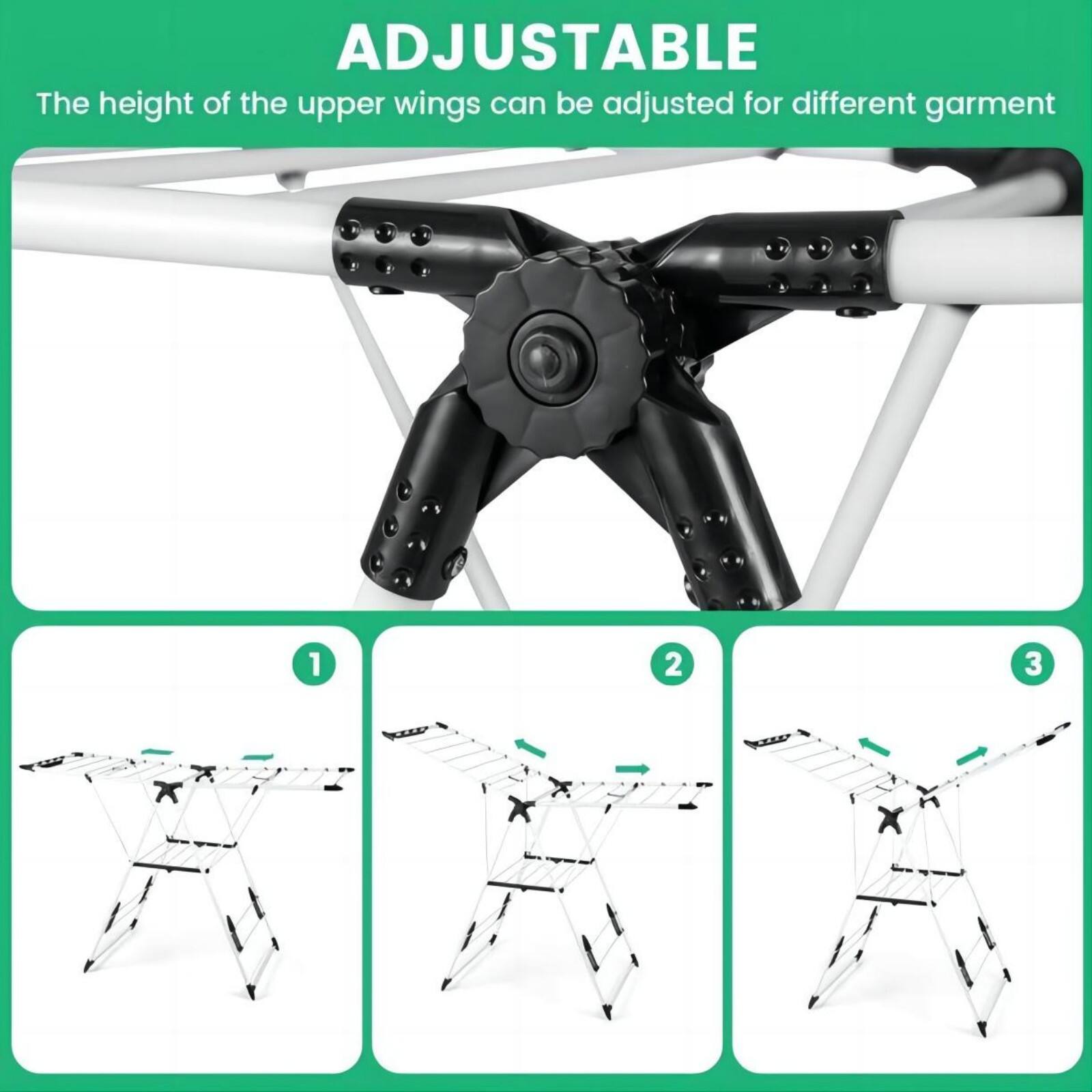ADJUSTABLE  
The height of the upper wings can be adjusted for different garment  

1  
2  
3