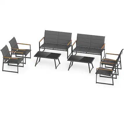 Front. Costway - Costway 8 PCS Patio Furniture Setwith Padded Fabric Seat & Wood-Plastic Armrests Table - Gray.