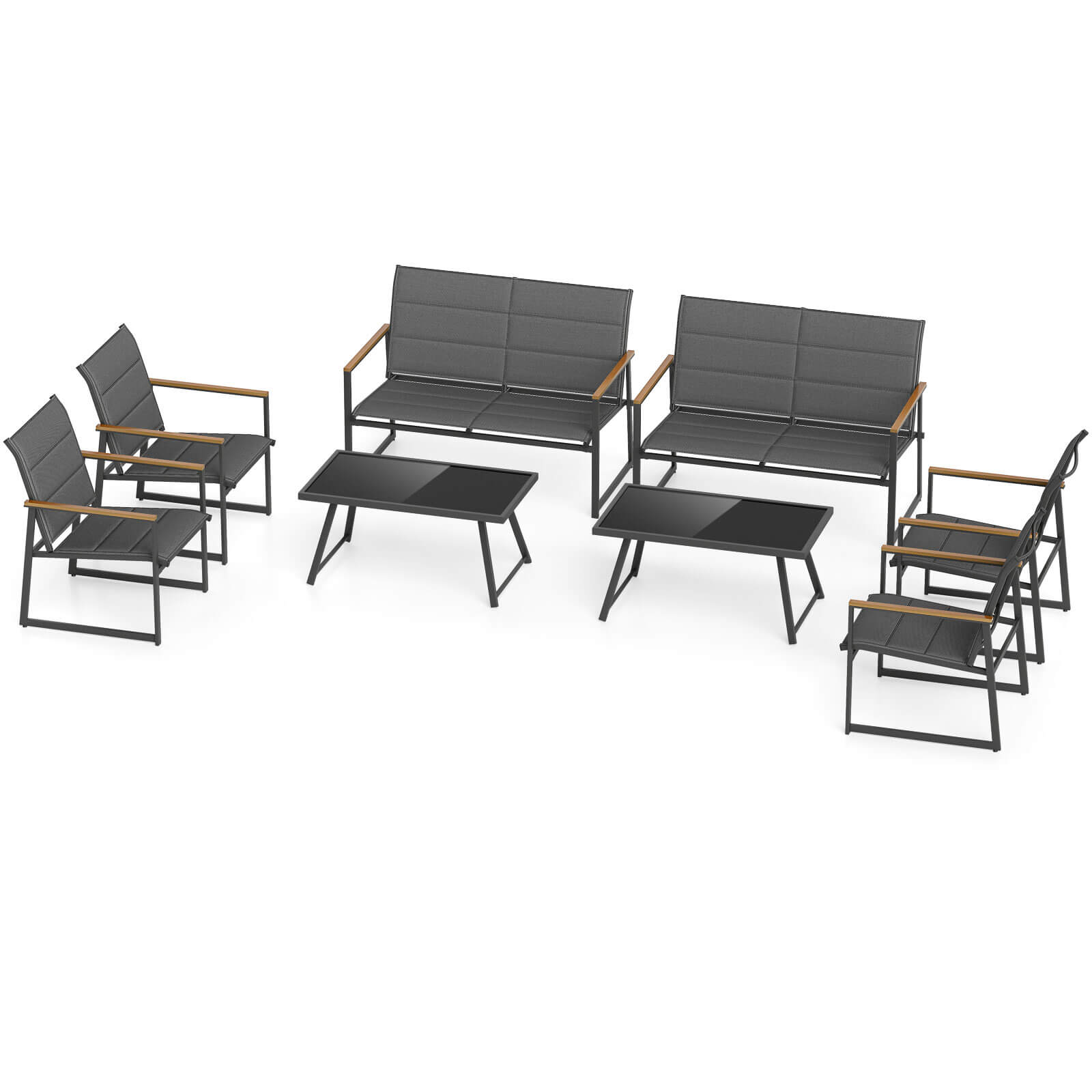 Front. Costway - Costway 8 PCS Patio Furniture Setwith Padded Fabric Seat & Wood-Plastic Armrests Table - Gray.