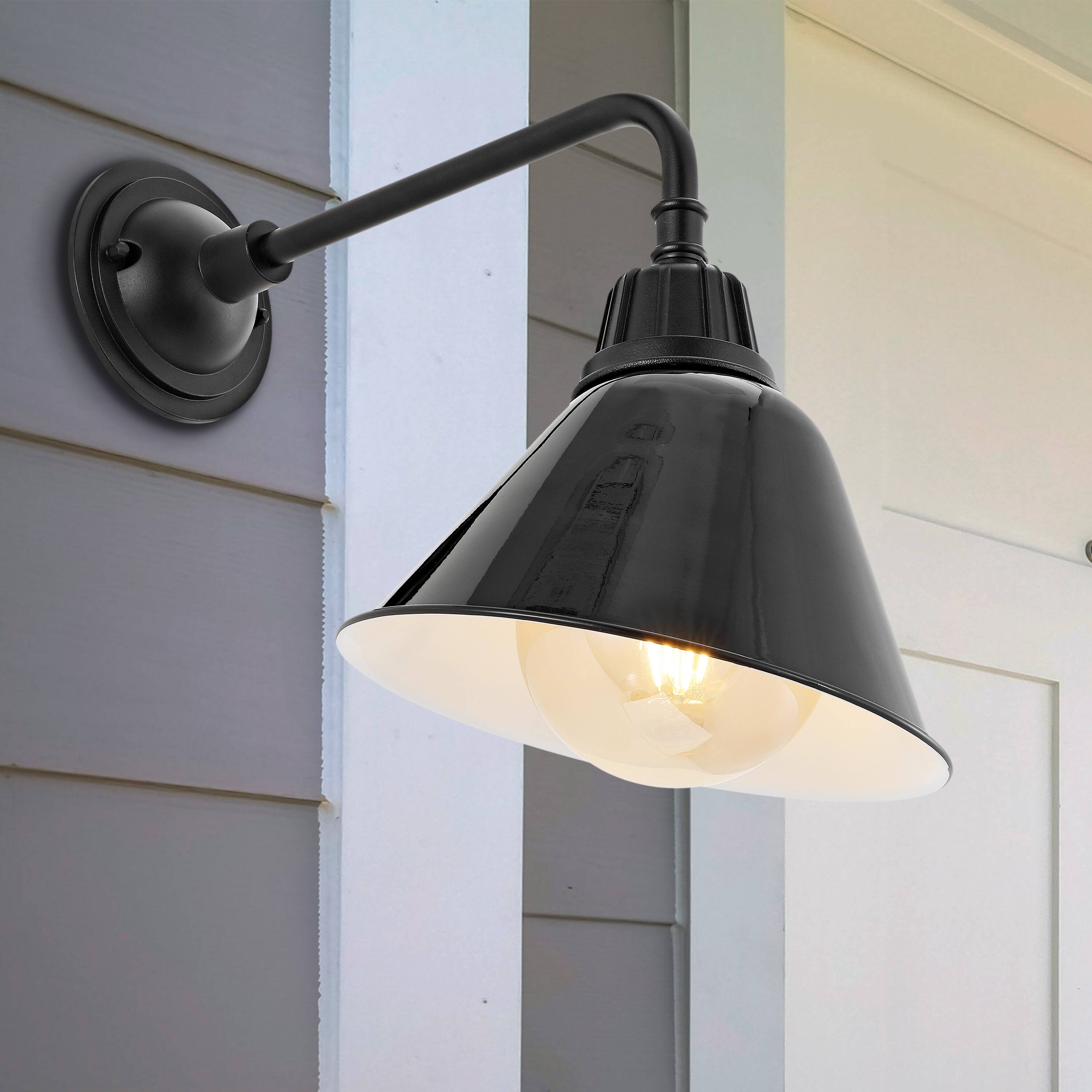 Alt View 7. Jonathan Y - Croydon 9.63" 1-Light Farmhouse Industrial Indoor/Outdoor Iron LED Gooseneck Arm Outdoor Sconce, Black - Black.