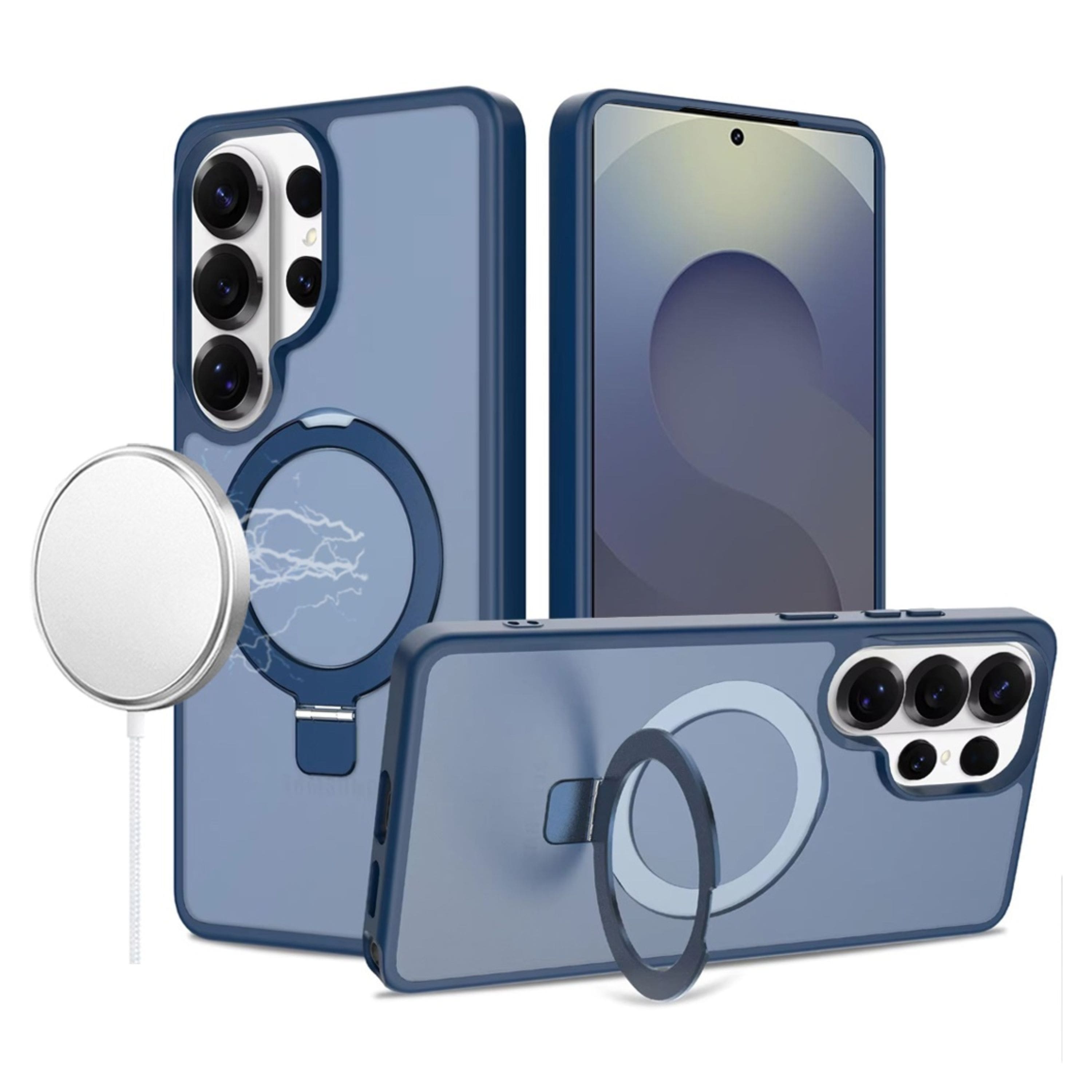 Kitcheniva - Rugged Cover Metal Circle Ring Stand Phone Case With Tempered Glass For Samsung Galaxy S26 Ultra - Blue price history on PriceWatchPro