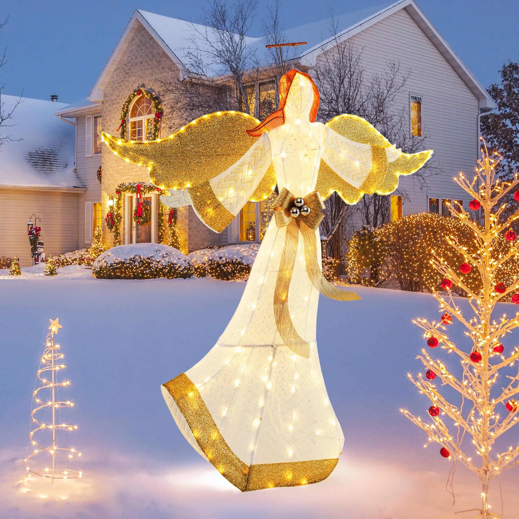Alt View 3. Gymax - Gymax 5.2 FT Lighted Angel w/ Halo & Bow Zip Ties & Ground Stakes 180 LED Lights - Warm White.