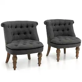 Gymax - Set of 2 Upholstered Slipper Chairs Armless Accent Chairs w/ Beech Wood Legs - Gray