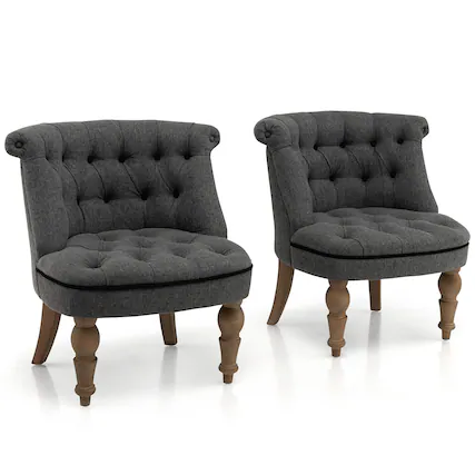 Front. Gymax - Gymax Set of 2 Upholstered Slipper Chairs Armless Accent Chairs w/ Beech Wood Legs - Grey.