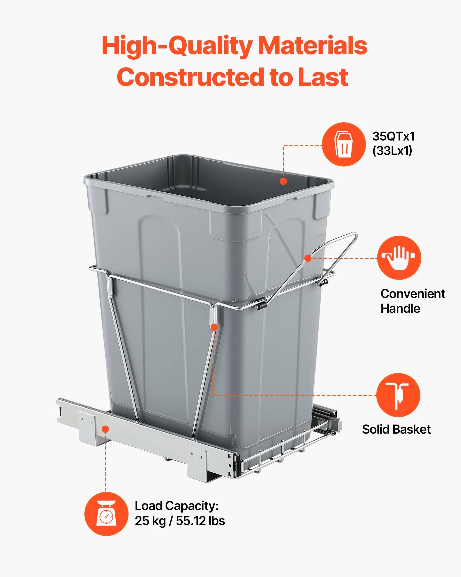 High-Quality Materials Constructed to Last

35QTx1 (33Lx1)

Convenient Handle

Solid Basket

Load Capacity: 25 kg / 55.12 lbs