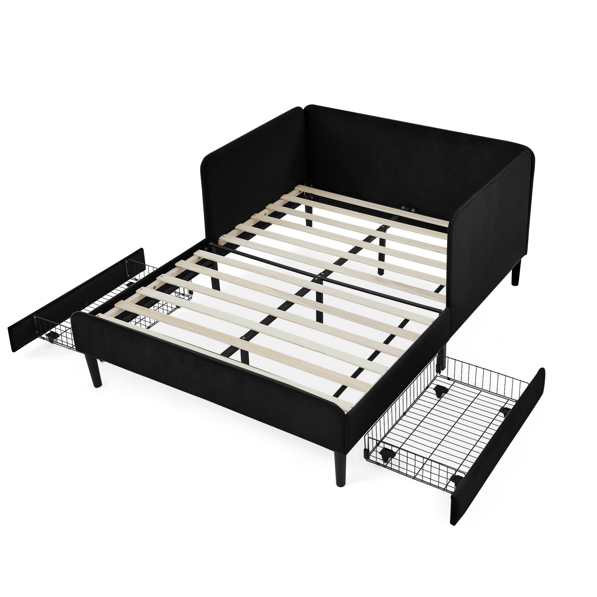 Alt View 7. GOODSILO - Full Size Upholstered Platform Bed Frame with Storage Drawers and Adjustable Sofa Functionality - Black.