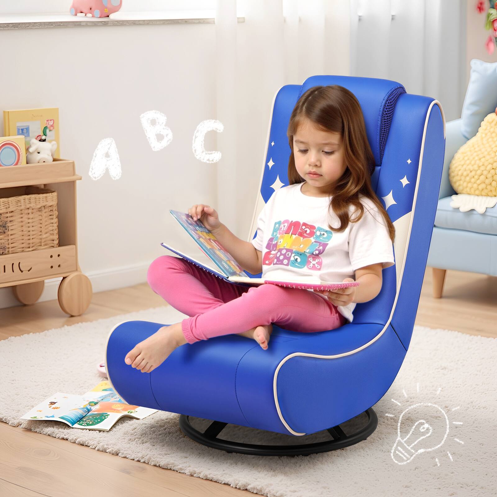 Back. GTPlayer - Floor Gaming Chair Foldable Swivel Floor Chairs 360° Multipurpose,Blue - Blue.