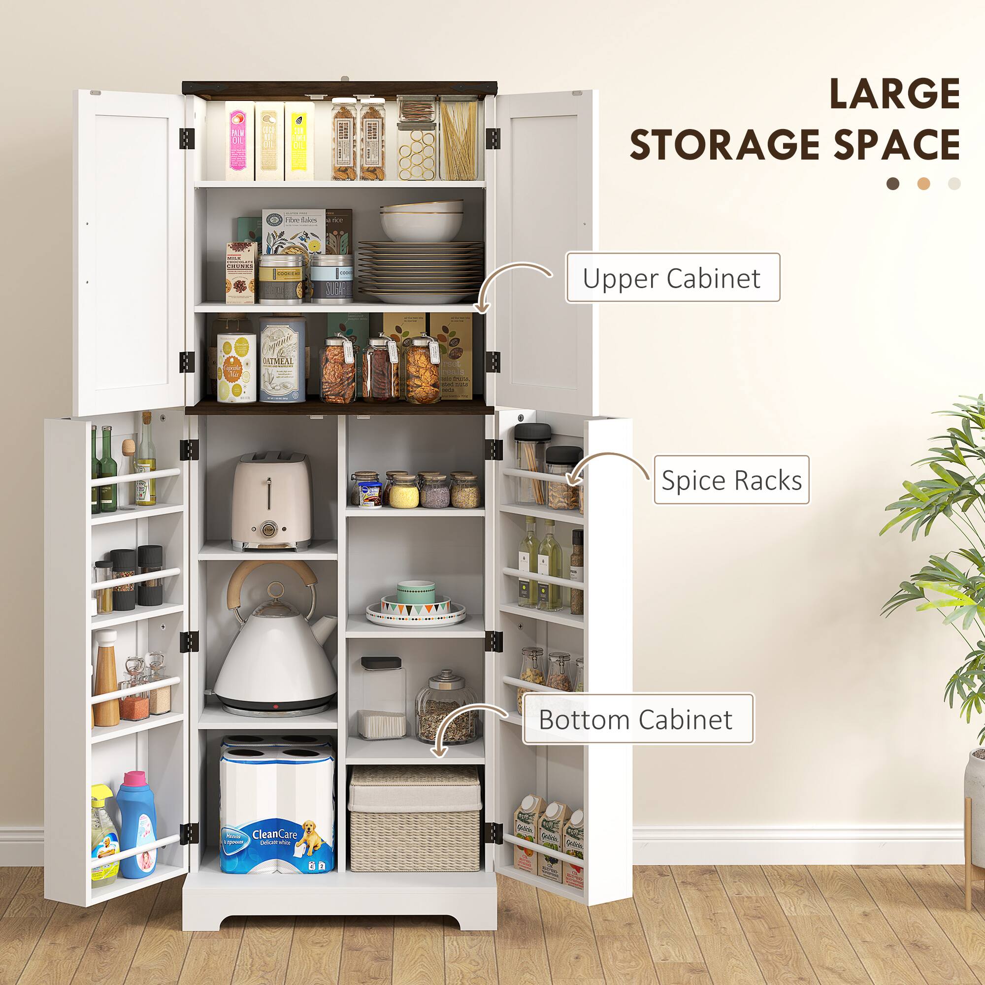 LARGE STORAGE SPACE

- Upper Cabinet
- Spice Racks
- Bottom Cabinet