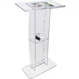 VEVOR - Acrylic Podium, 47" Clear Acrylic Podium Stand with Wide Reading Surface & Storage Shelf - White