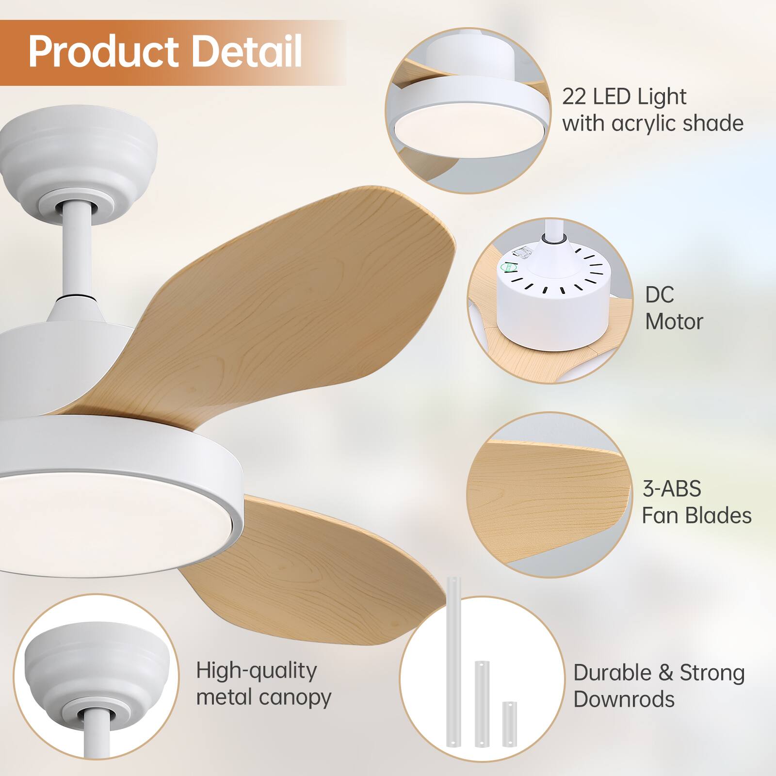 Product Detail

- 22 LED Light with acrylic shade
- DC Motor
- 3-ABS Fan Blades
- High-quality metal canopy
- Durable & Strong Downrods