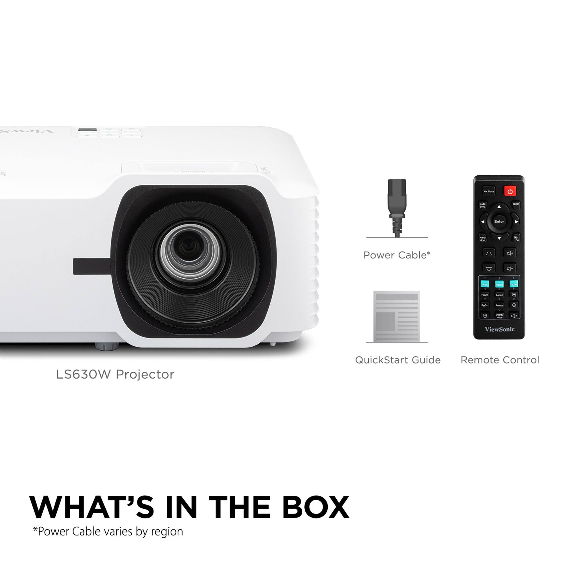 What's in the Box:

* Power Cable (varies by region)
* QuickStart Guide
* Remote Control
