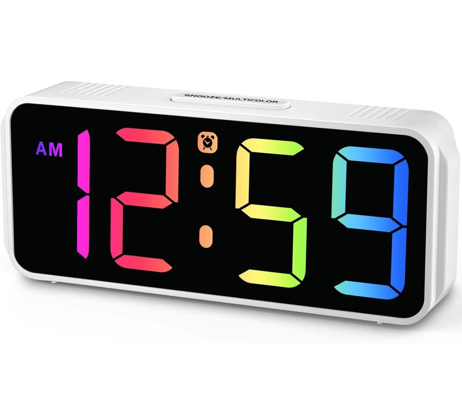FINEAK - RGB Color Changing Digital Alarm Clock with Dimmable Display - White With Colorful