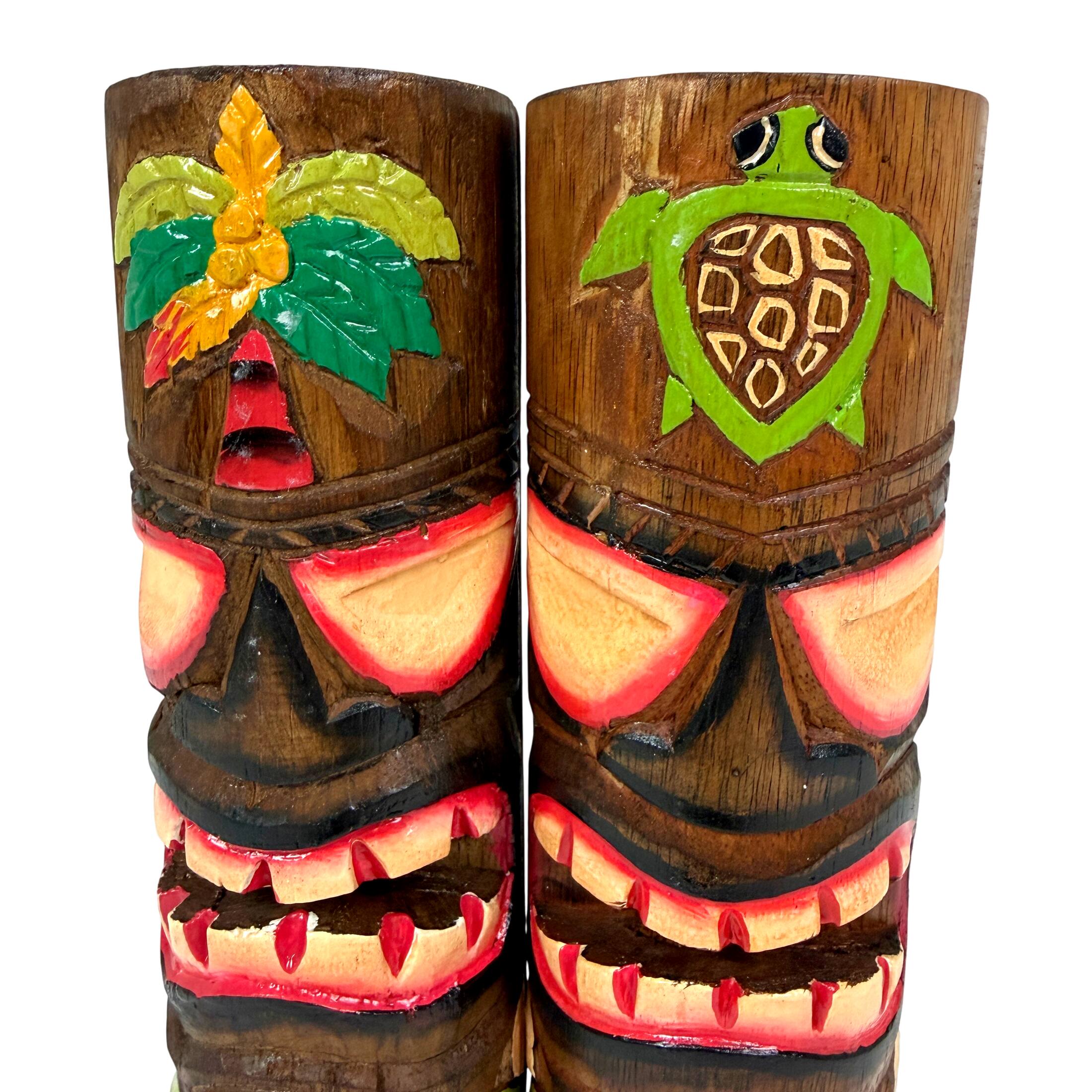 Alt View 8. Things2Die4 - Hand Carved Wood Tiki Totem Pole Statues Set of 2 8 Inch Tall Turtle Palm Decor - Brown.