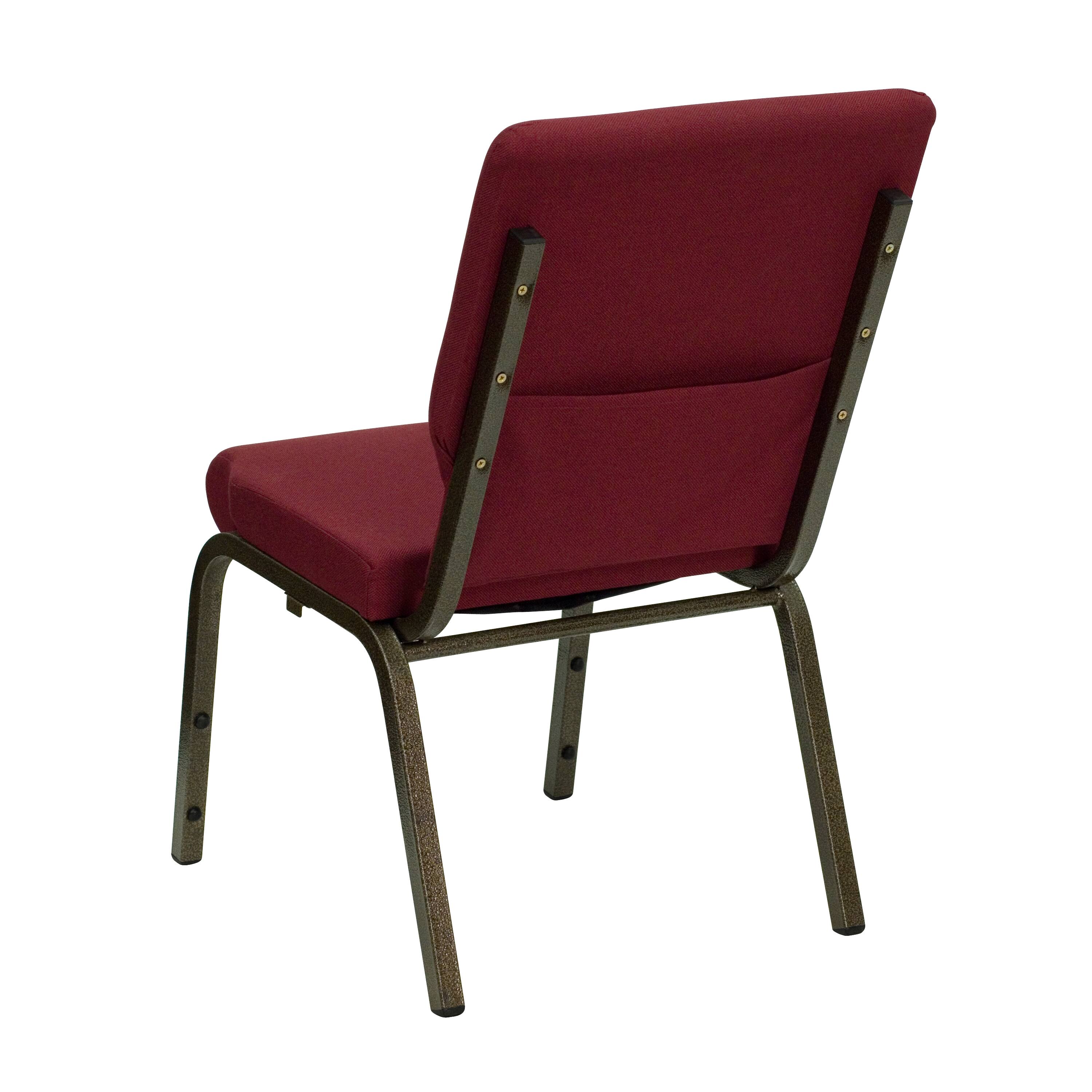Alt View 6. Emma + Oliver - 4 Pack 18.5''W Stacking Church Chair - Burgundy Fabric/Gold Vein Frame.