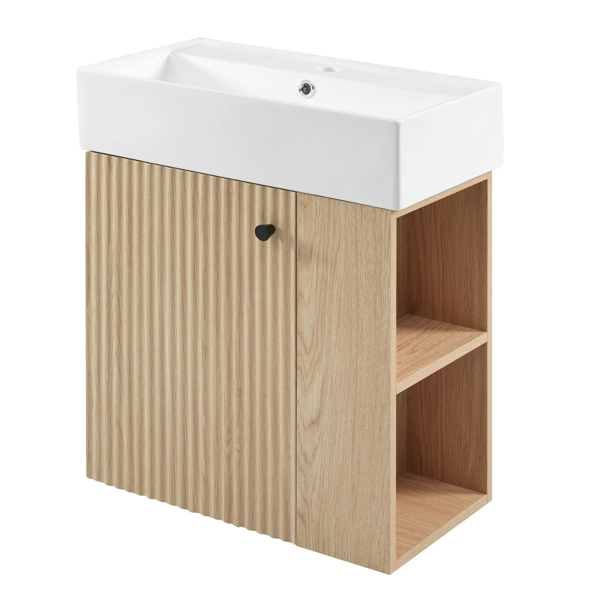 Alt View 9. Boyel Living - 21.6 Inch Modern Floating Bathroom Vanity with Ceramic Basin and Right Side Storage - Wood.