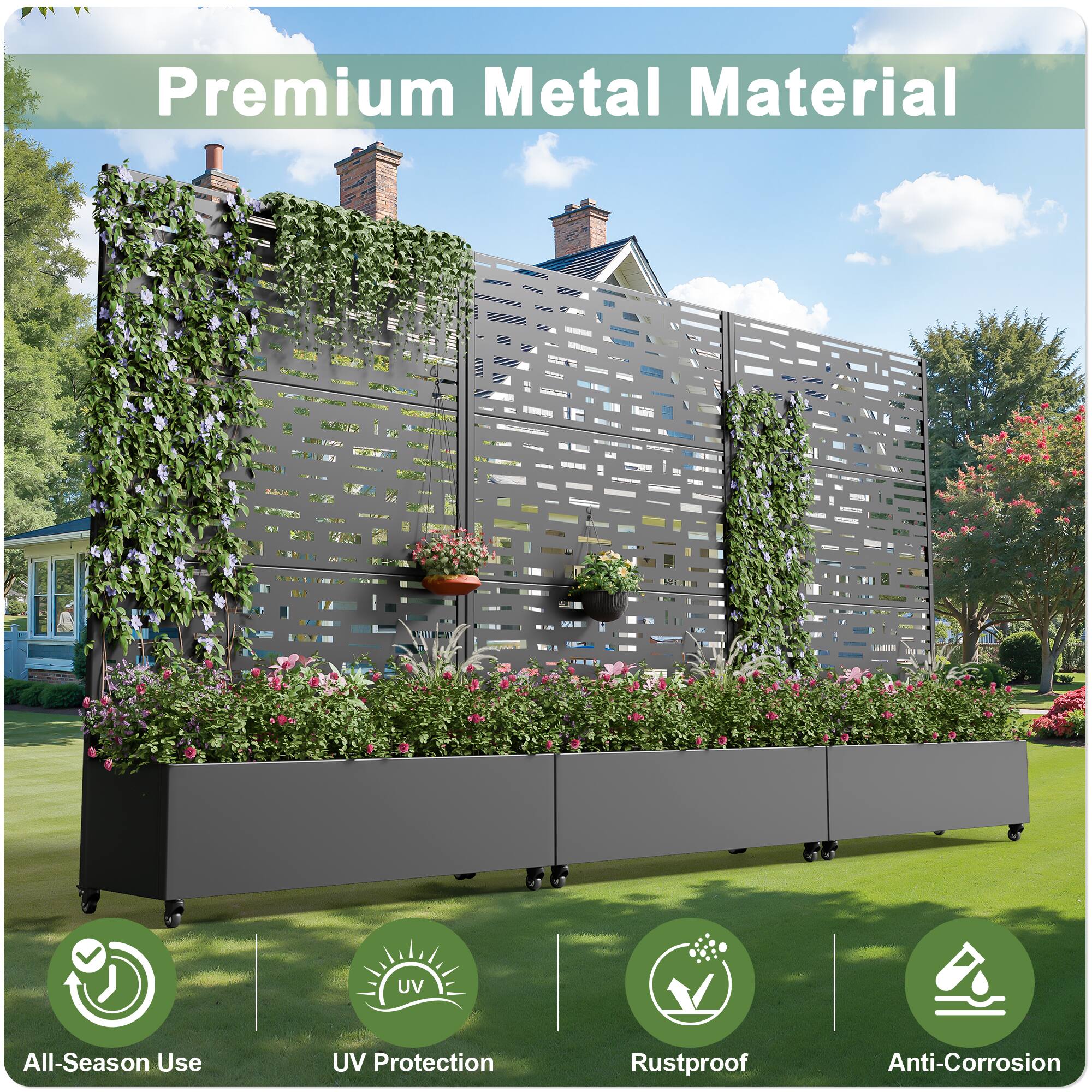 Premium Metal Material

- All-Season Use
- UV Protection
- Rustproof
- Anti-Corrosion