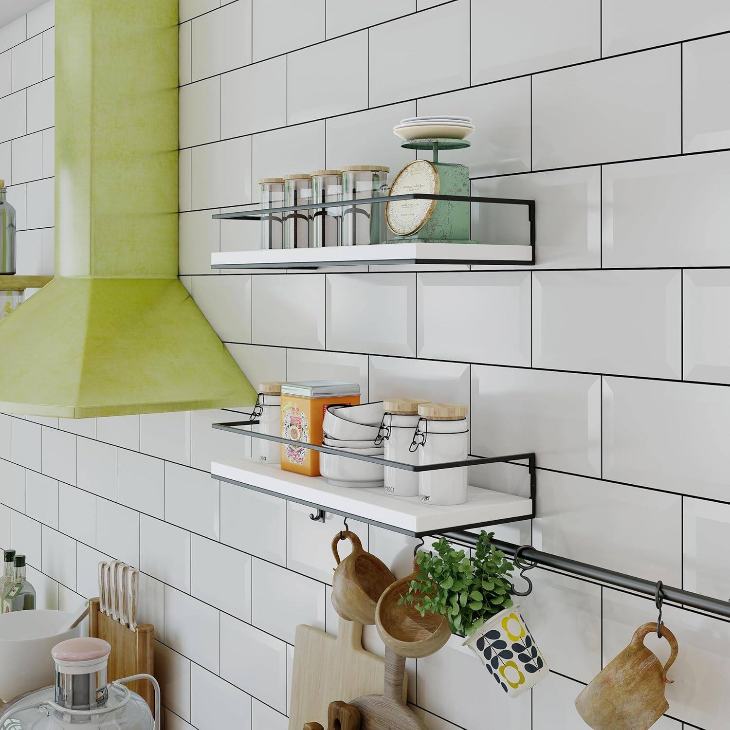 Alt View 1. Dazzed Corner - Wall Mounted Towel Rack,Floating Shelves Set of 2 - White.