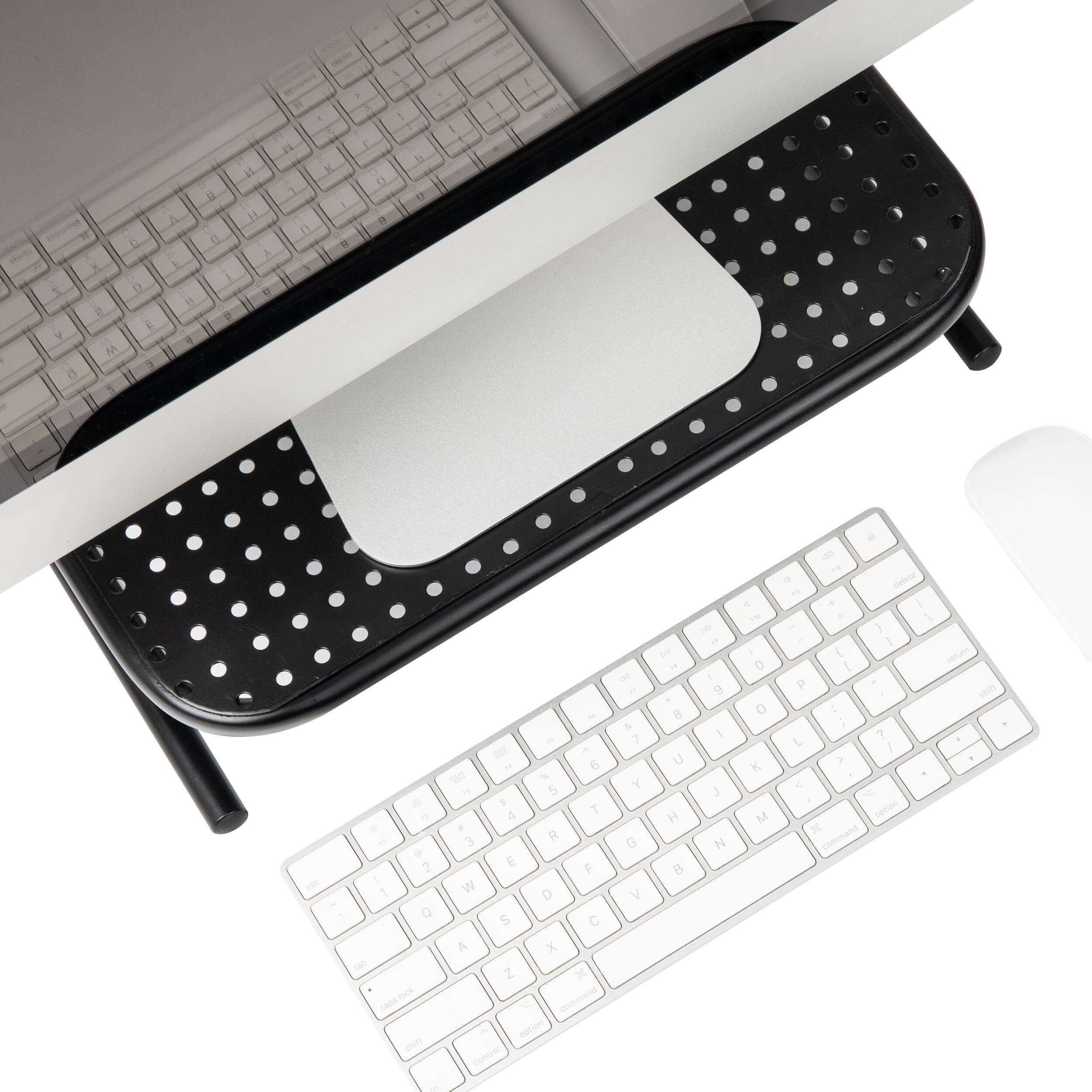 Alt View 13. Mind Reader - Monitor Stand, Ventilated Laptop Riser, Desktop Organizer, Metal, 14.5"L x 11.25"W x 4.25"H, Set of 2 - Black.