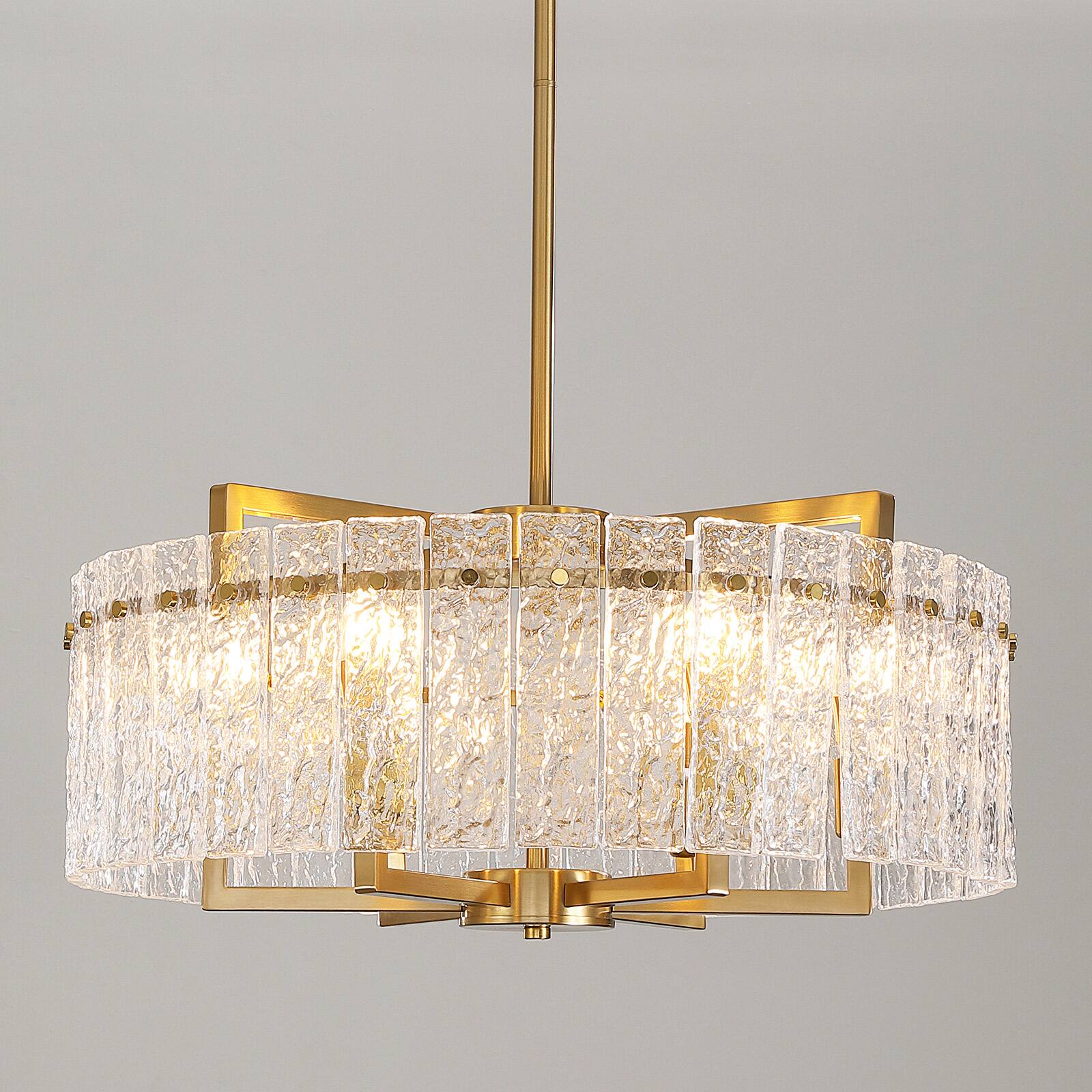 Left. Siljoy - 26 Inch Luxury 6-Light Cracked Glass Crystal Chandelier Height Adjustable Suitable for Dining Room Kitchen and Foyer - Gold.