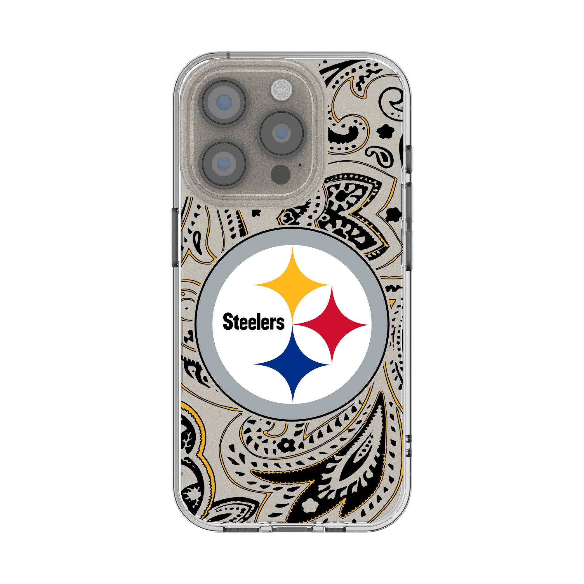 Front. Keyscaper - Pittsburgh Steelers iPhone Clear Paisley Design Case - 15 Pro Max - Multicolor.