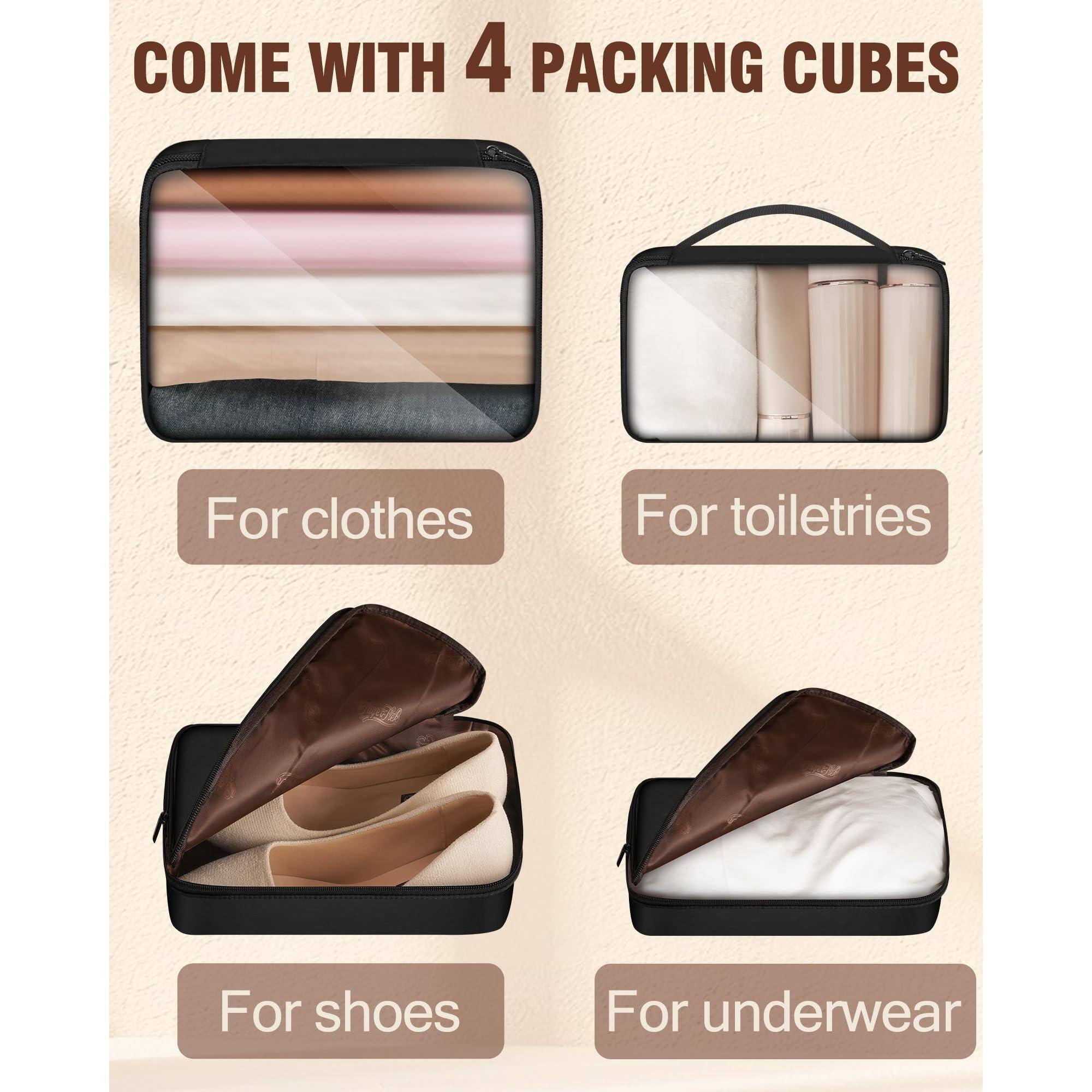 COME WITH 4 PACKING CUBES

For clothes

For toiletries

For shoes

For underwear