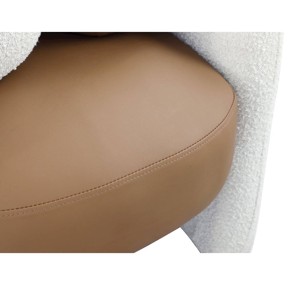 Alt View 4. Meridian Furniture - Acadia Cognac Vegan Leather / Cream Boucle Fabric Accent Chair - Brown.