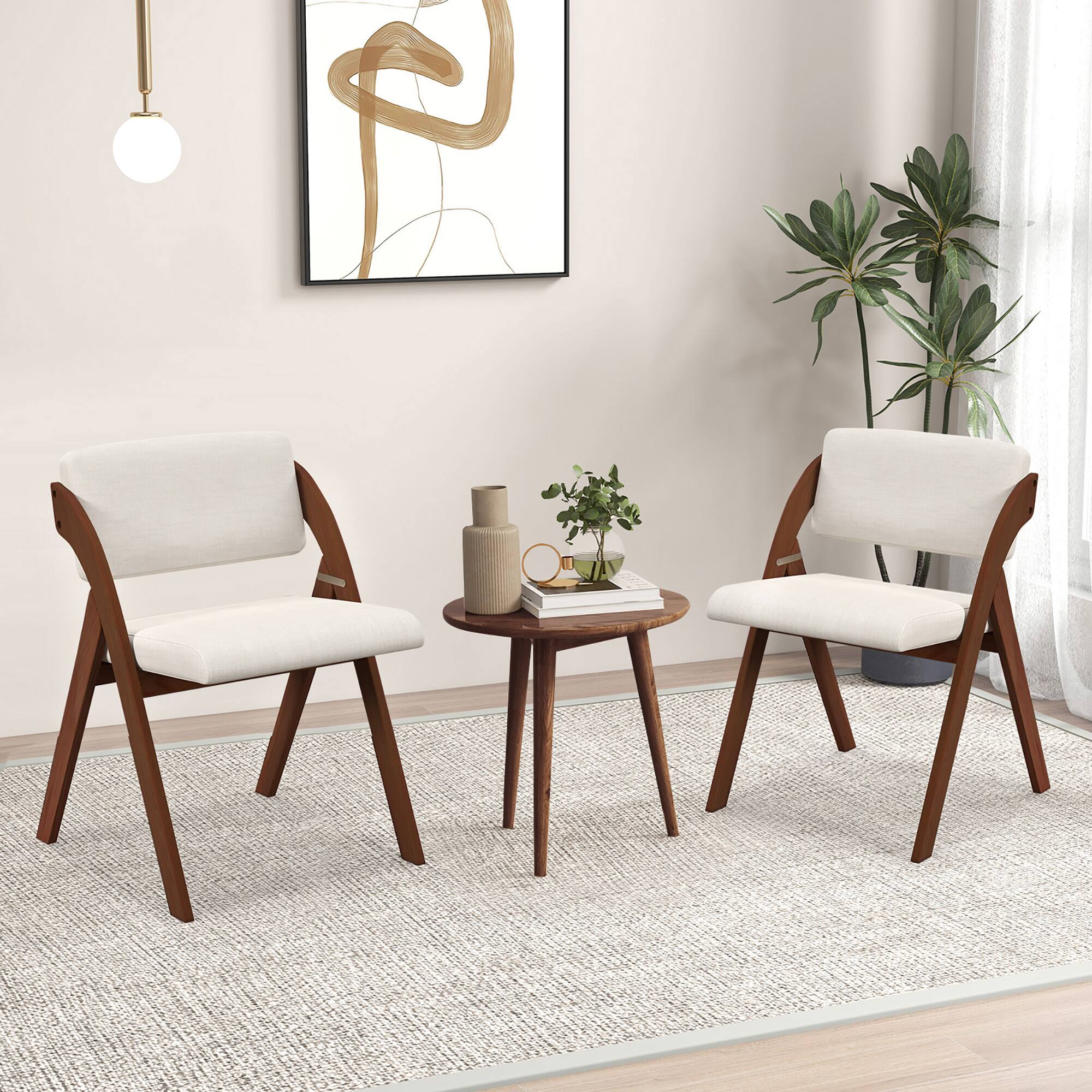Alt View 3. Gymax - Gymax Set of 4 Dining Chairs Folding Kitchen Chair w/ Rubber Wood Legs Padded Seat Walnut & Beige - Walnut & Beige.