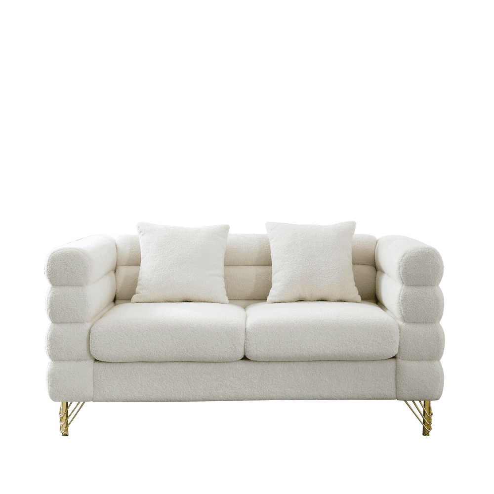 Alt View 6. Resenkos - 60" Two-Seater Sectional Couch, Oversized Teddy Fabric with Deep Comfort and 2 Pillows, Ivory White - White.