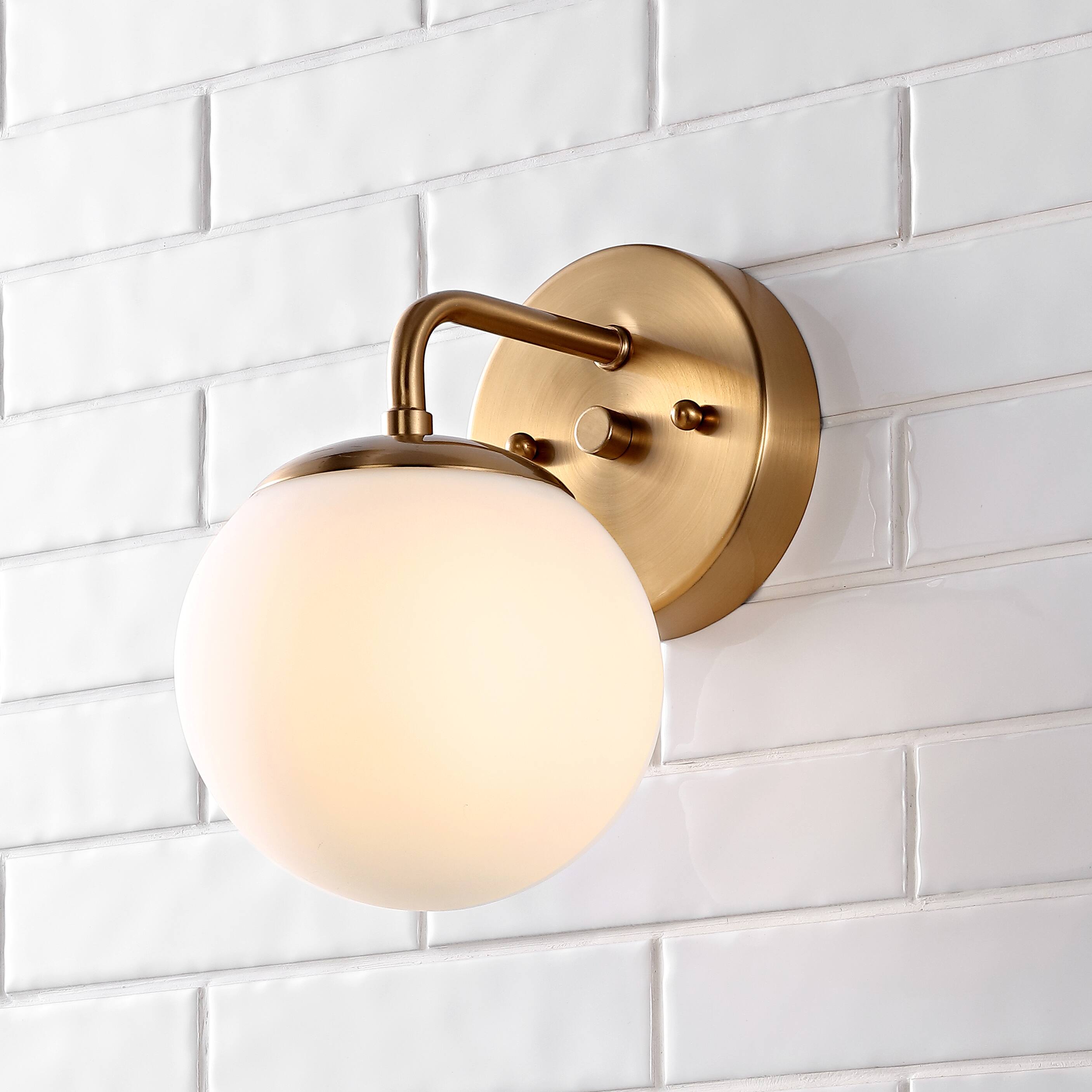 Alt View 1. Jonathan Y - Louis Parisian Globe 5.75" 1-Light Metal/Frosted Glass Modern Contemporary LED Vanity, Brass Gold - Brass Gold.