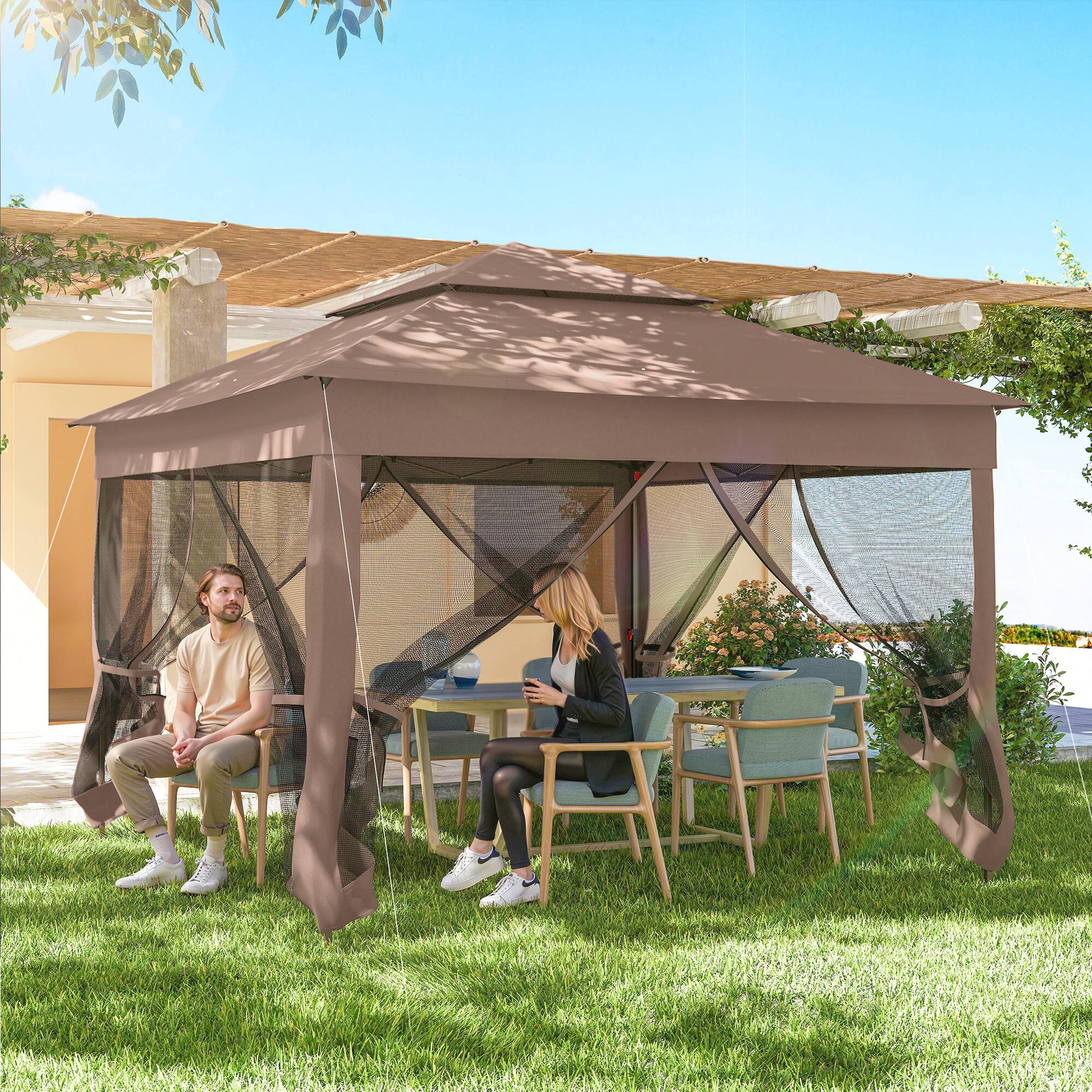 Alt View 7. Outsunny - Outdoor Patio Pop Up Canopy Gazebo Shelter with Zipper Netting, Carry Bag - Light Gray.