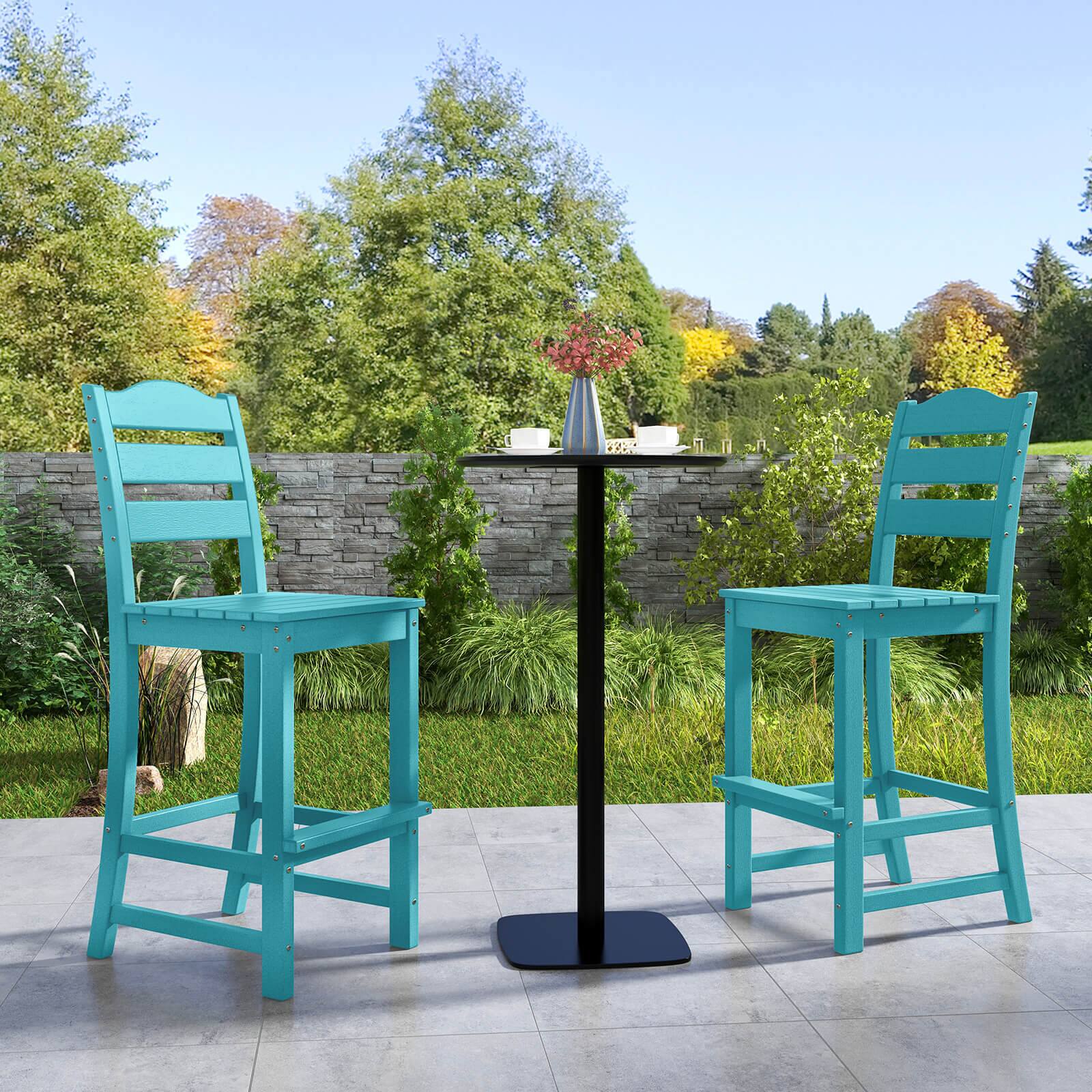 Alt View 1. Costway - Costway Outdoor 4pcs HDPE Bar Stool Patio Tall Chair Backrest Footrest All WeatherTurquoise - Turquoise.