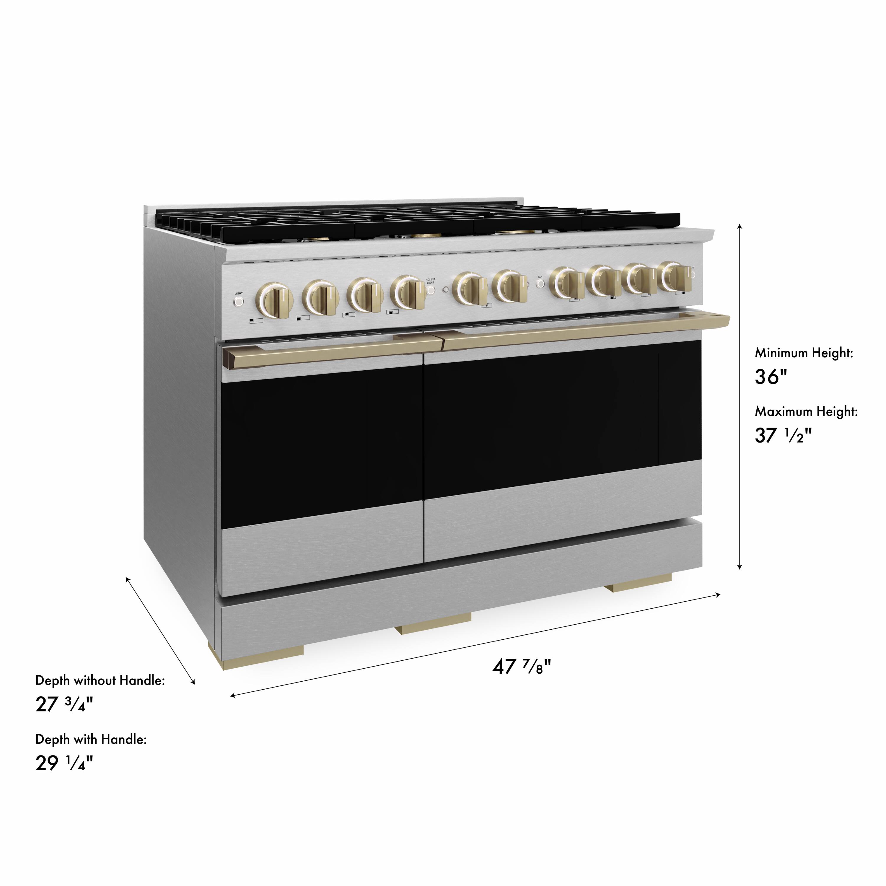 Minimum Height: 36"  
Maximum Height: 37 1/2"  
Depth without Handle: 27 3/4"  
Depth with Handle: 29 1/4"