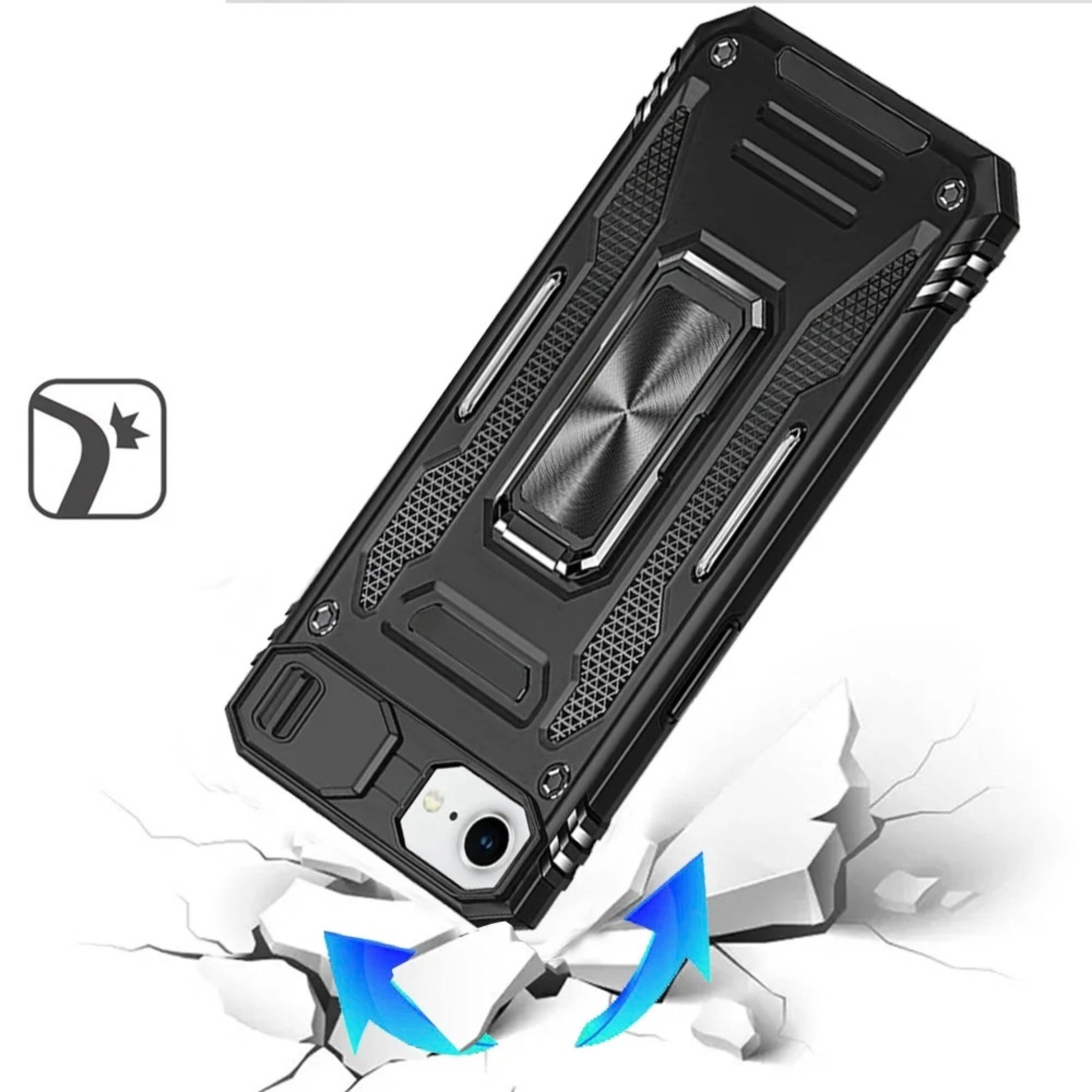 Angle. Kitcheniva - Sliding Lens Cover Ring Stand Phone Case With Tempered Glass For iPhone 16e 17e Grey - Gray.