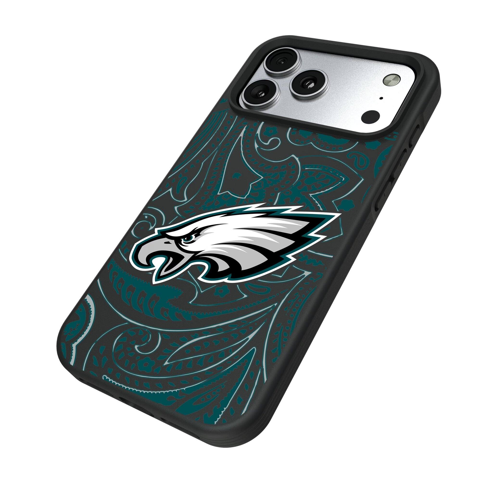 Alt View 1. Keyscaper - Philadelphia Eagles iPhone Paisley Design Bump Case - 16 Pro - Multicolor.