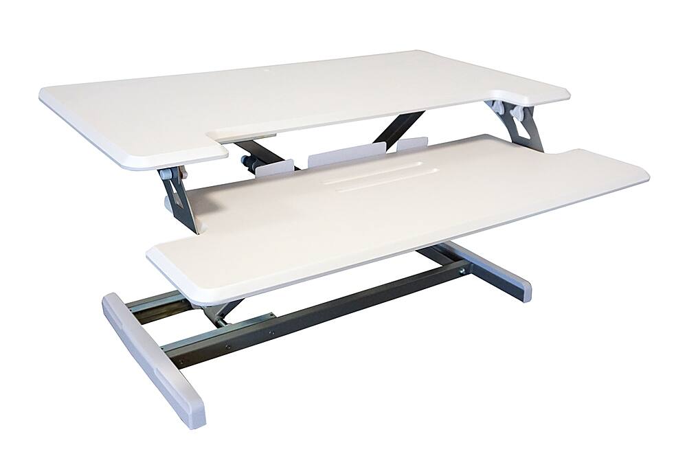Angle. Victor - Compact Height Adjustable Standing Desk Convertor with Keyboard Tray - White.