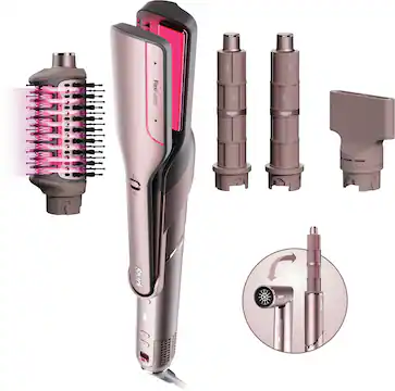 FlexFusion Air Straightener & Hair Dryer, Fusion Ceramic Brush Styler, with Auto-Wrap Curlers & Concentrator