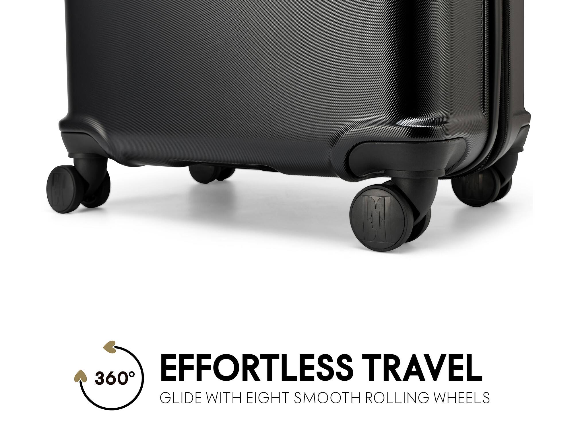 360° EFFORTLESS TRAVEL GLIDE WITH EIGHT SMOOTH ROLLING WHEELS
