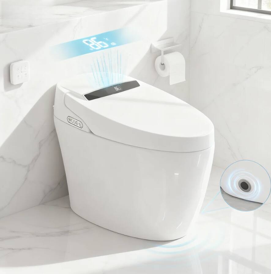 Vipbear - Smart Toilet Auto Flush, 3 Adjustable Heated One Piece Toilet for Bathrooms - Electric Modern Tankless Toilet - White