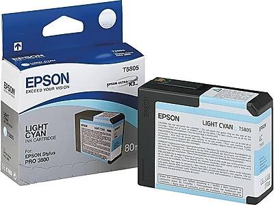 EPSON  
EXCEED YOUR VISION  

LIGHT CYAN  
INK CARTRIDGE  

For: EPSON Stylus PRO 3800  

T5805  

80ml  

EPSON  
LIGHT CYAN  
T5805