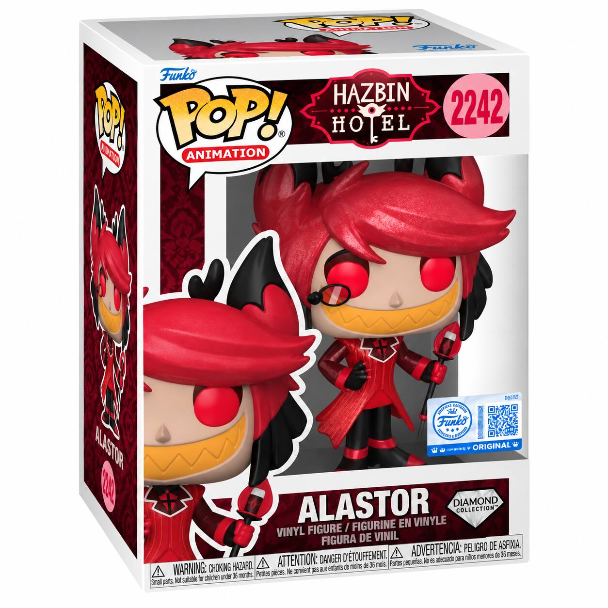 Funko POP! ANIMATION

HAZBIN HOTEL 2242

ALASTOR
VINYL FIGURE / FIGURINE EN VINYLE / FIGURA DE VINIL

DIAMOND COLLECTION

WARNING: CHOKING HAZARD - Small parts. Not suitable for children under 36 months.