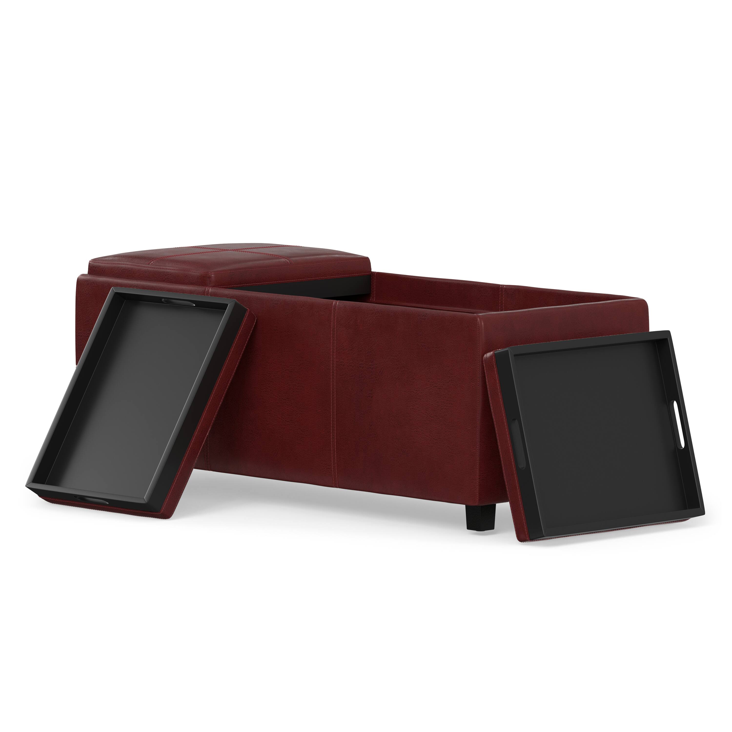Back. Simpli Home - Avalon 42 inch Wide Storage Ottoman in Red Vegan Leather - Red.