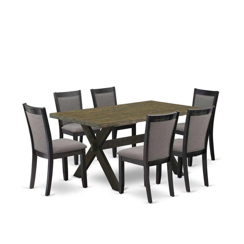 Alt View 4. East West Furniture - X676MZ650-7 7 Pc Dinette Set - Distressed Jacobean Kitchen Table with 6 Dark Gotham Grey Dining Chairs - Wire Brushed - Multi-Color.