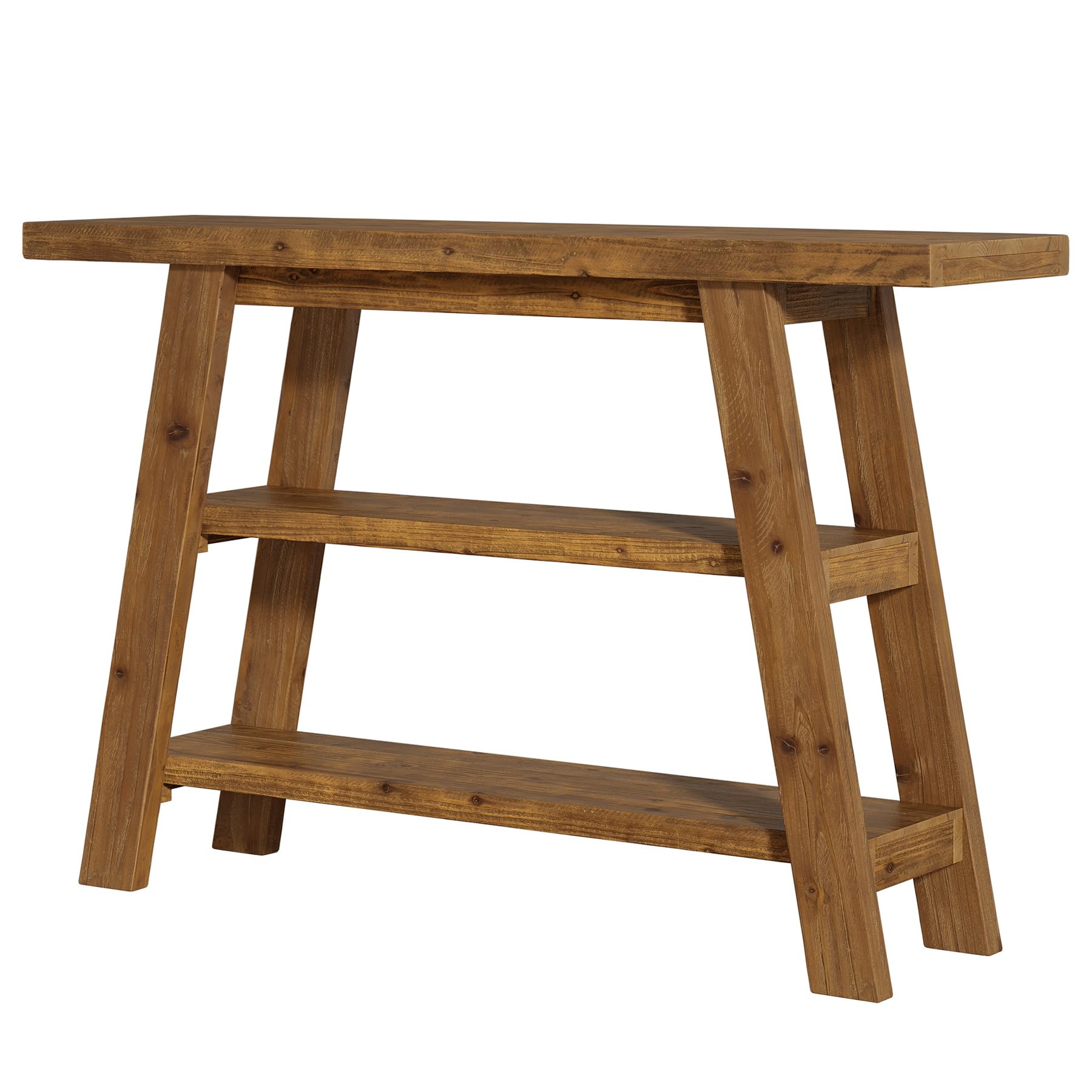 Alt View 4. Tribesigns - 47" Solid Wood Entryway Table, Farmhouse Console Table with 3-Tier Shelves, Narrow Behind Sofa Couch Table, Rectangular - Brown.