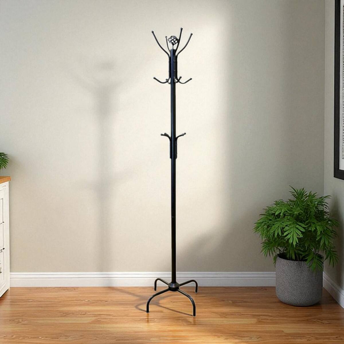Angle. SlickBlue - Two-Tier Metal Coat Rack Stand with Hat Storage - Black.