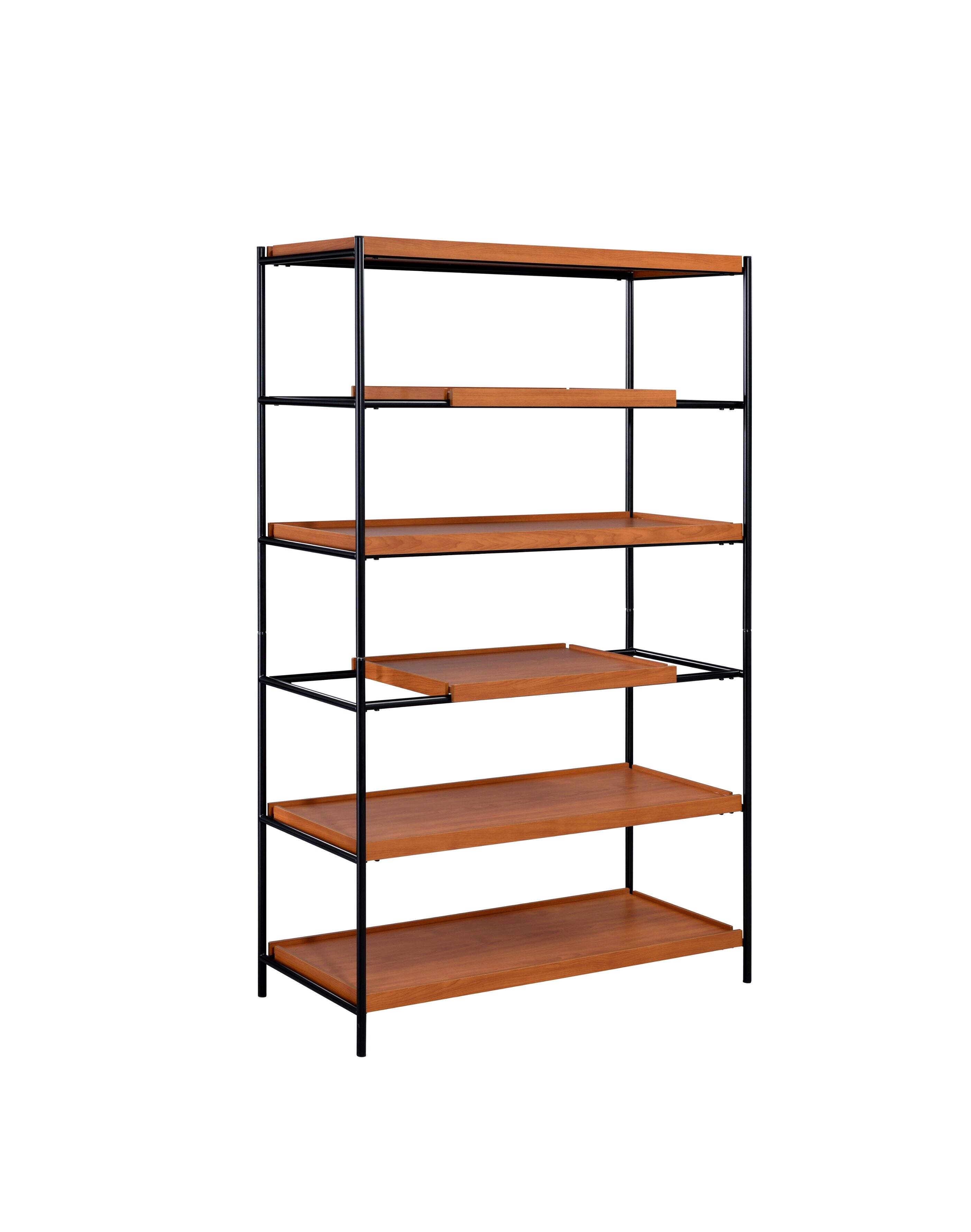 Left. TinyHomie - Oaken Honey Oak and Black Finish Bookshelf - Brown Oak.