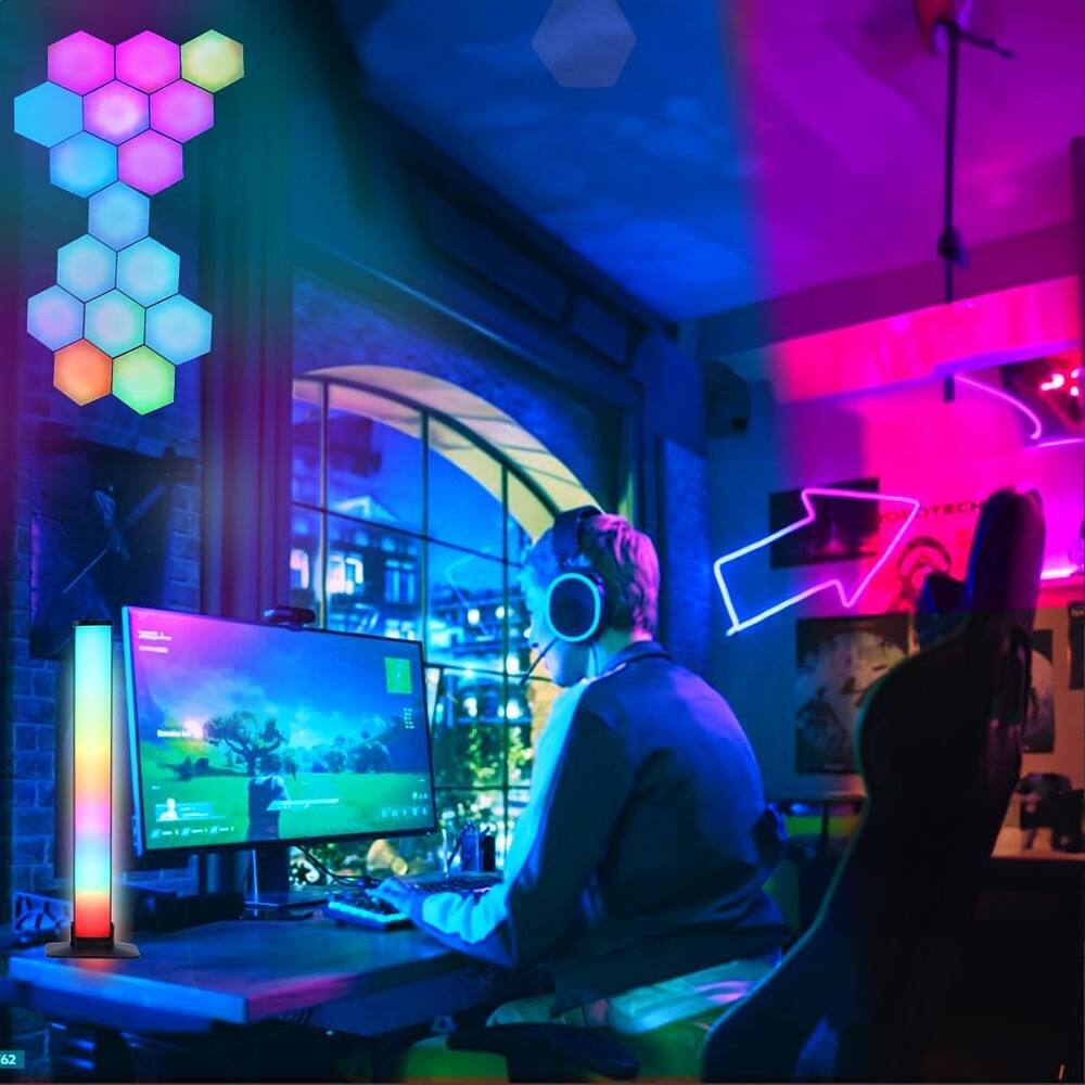 Alt View 4. Schertz - Hexagon LED Wall Lights (6 Pack), Modern RGB Panels with App & Remote Control, Music Sync, USB & Type-C Powered, Modular.