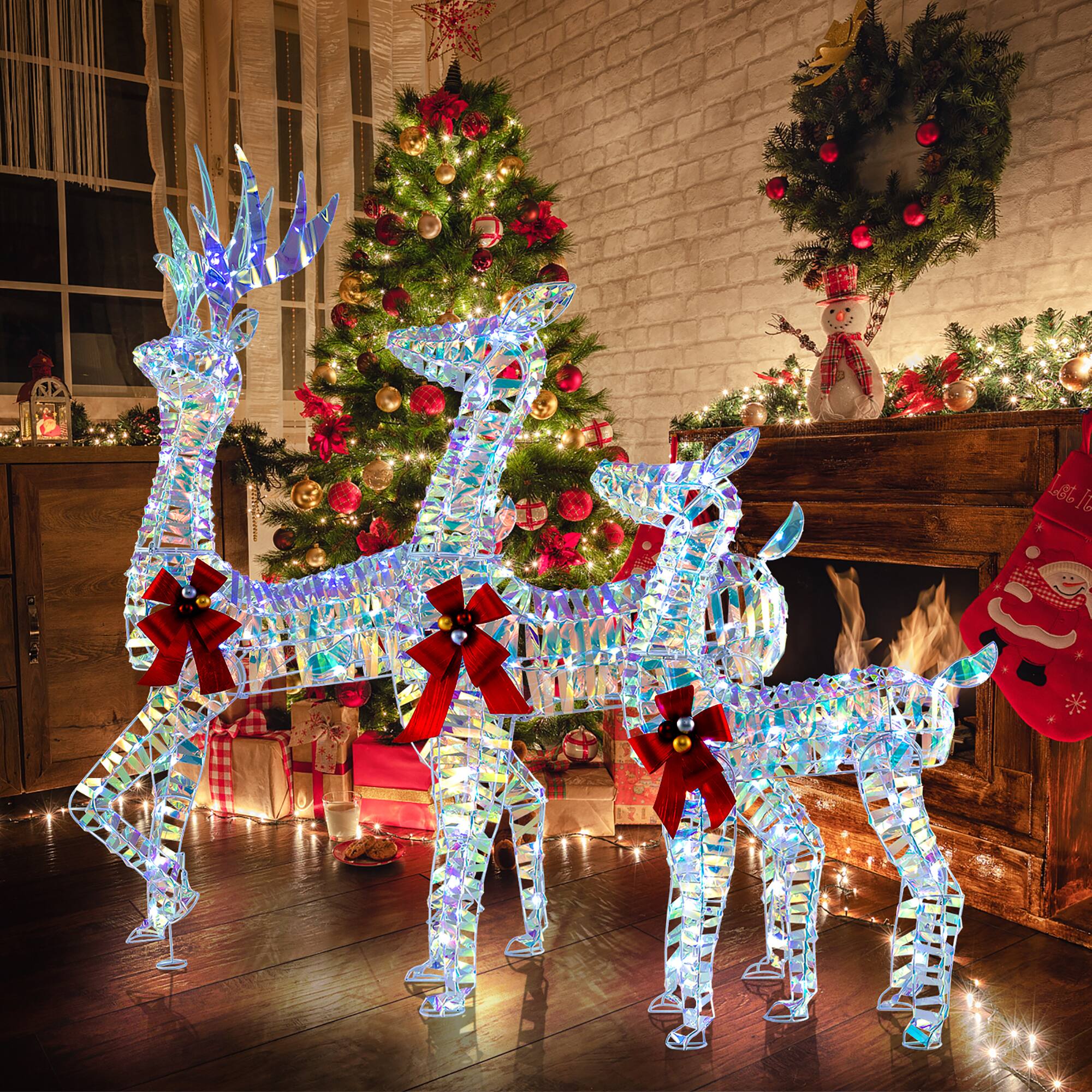 Alt View 1. Gymax - Gymax 3-Piece Iridescent Reindeer Family Set Christmas Pre-Lit Deer w/ 230 LED Lights - White.